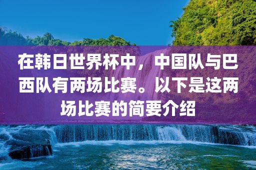在韩日世界杯中，中国队与巴西队有两场比赛。以下是这两场比赛的简要介绍