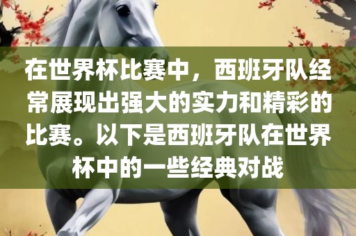 在世界杯比赛中，西班牙队经常展现出强大的实力和精彩的比赛。以下是西班牙队在世界杯中的一些经典对战沧州禾苗留学中介服务有限公司