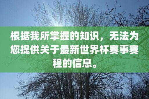 根据我所掌握的知识，无法为您提供关于最新世界杯赛事赛程的信息。